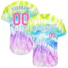 Custom Tie Dye Pink Light Blue 3D Rainbow Authentic Baseball Jersey