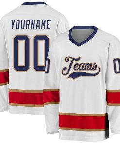 Custom White Navy Red Hockey Jersey