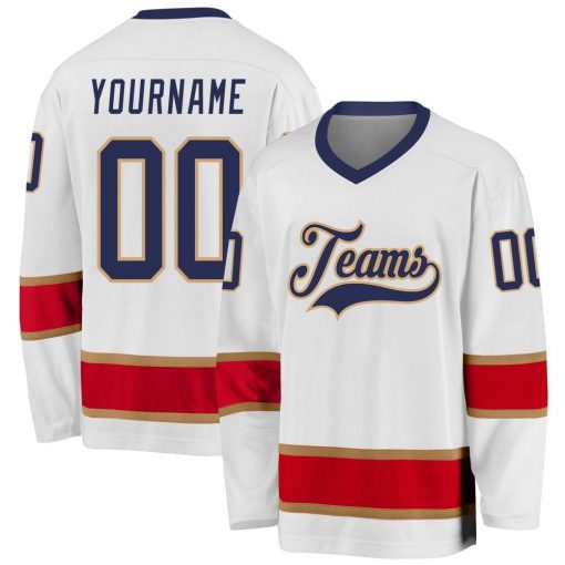 Custom White Navy Red Hockey Jersey