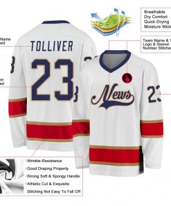 Custom White Navy Red Hockey Jersey