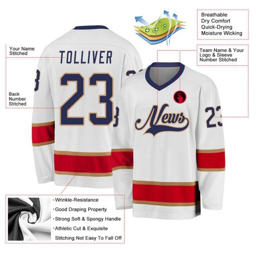 Custom White Navy Red Hockey Jersey