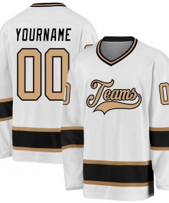 Custom White Old Gold Black Hockey Jersey