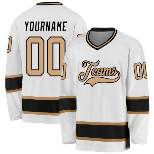 Custom White Old Gold Black Hockey Jersey