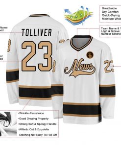 Custom White Old Gold Black Hockey Jersey