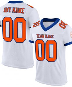 Custom White Orange Royal Mesh Authentic Football Jersey