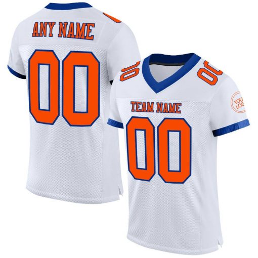 Custom White Orange Royal Mesh Authentic Football Jersey