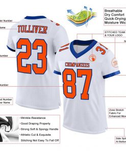 Custom White Orange Royal Mesh Authentic Football Jersey