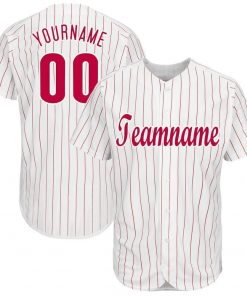 Custom White Red Pinstripe Red White Baseball Jersey