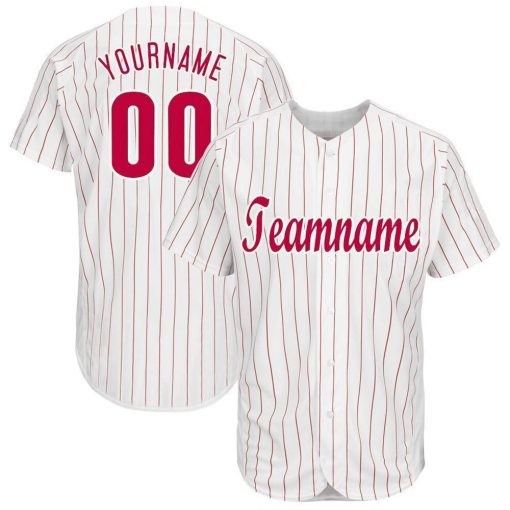 Custom White Red Pinstripe Red White Baseball Jersey