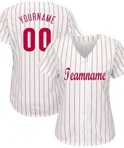 Custom White Red Pinstripe Red White Baseball Jersey