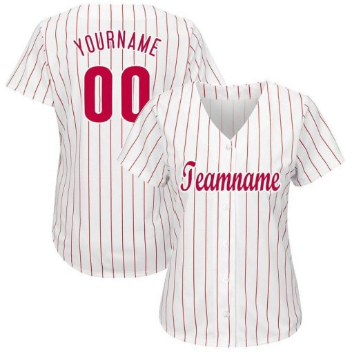 Custom White Red Pinstripe Red White Baseball Jersey