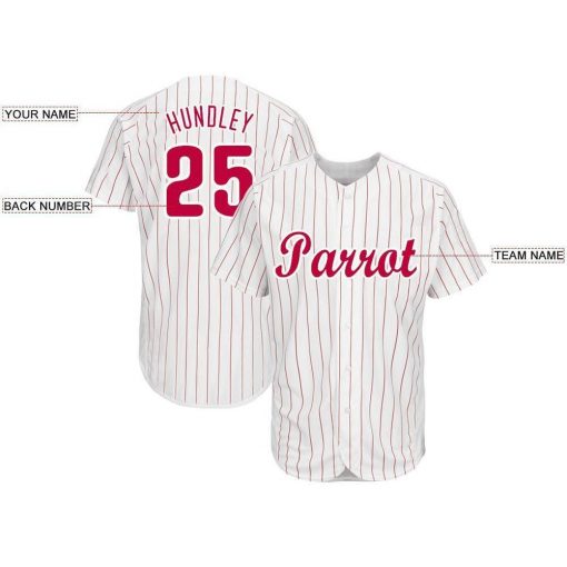 Custom White Red Pinstripe Red White Baseball Jersey