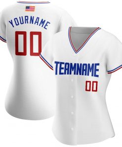 Custom White Red Royal Authentic American Flag Fashion Baseball Jersey