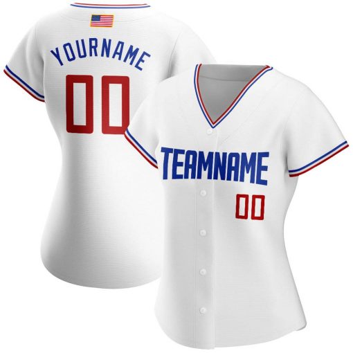 Custom White Red Royal Authentic American Flag Fashion Baseball Jersey