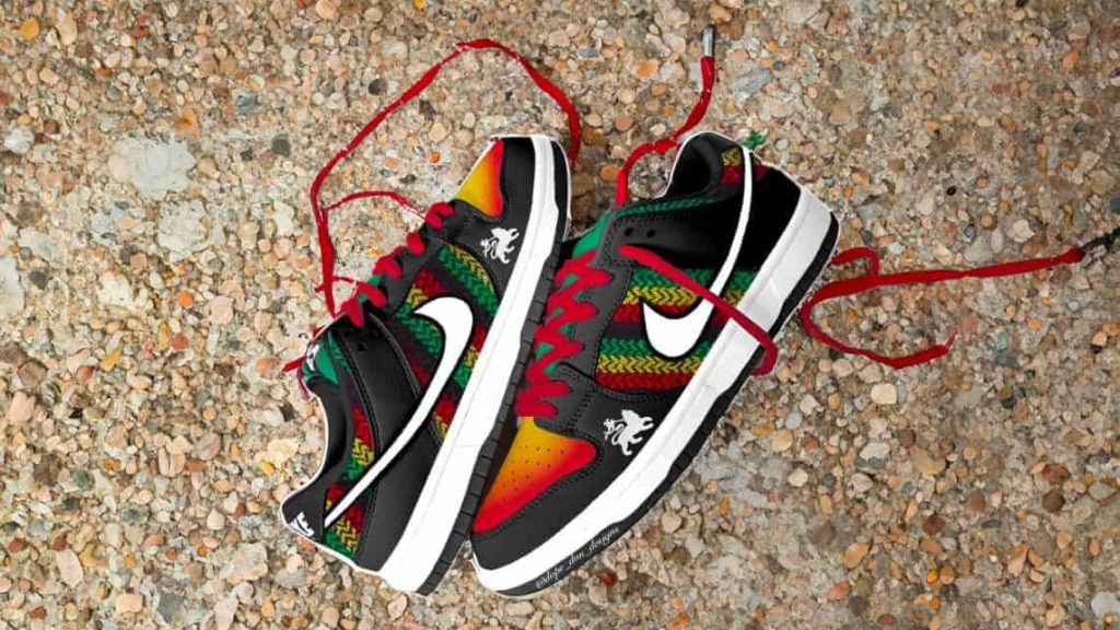 The Bob Marley Nike SB Dunk reimagined with Rastafari colors offers a respectful and vibrant aesthetic