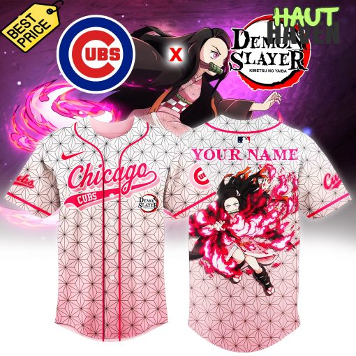 Chicago Cubs x Demon Slayer Special Pink Baseball Jersey