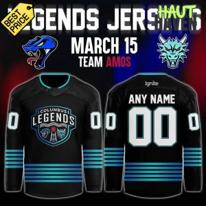 Columbus River Dragons Legends Night Team Amos Black Jersey – A Tribute to Hockey History