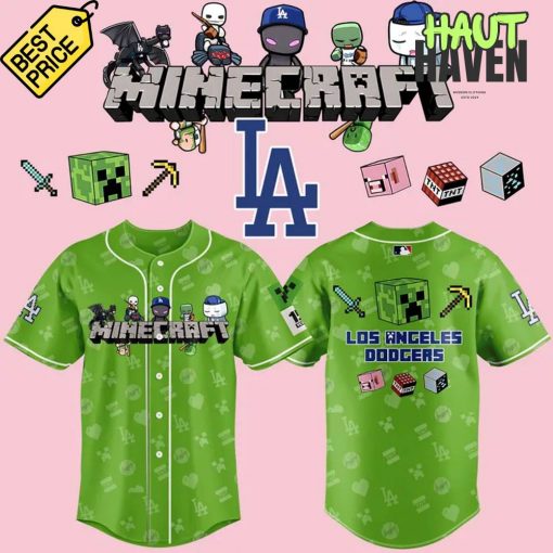 Los Angeles Dodgers x Minecraft Movie Special Green Baseball Jersey