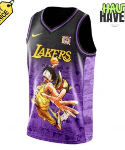 Los Angeles Lakers x One Piece Game Night Collab Personalized Purple Jersey Shorts 2