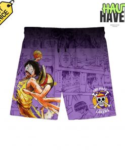 Los Angeles Lakers x One Piece Game Night Collab Personalized Purple Jersey Shorts 4