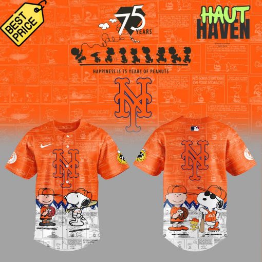 New York Mets 75th Anniversary of Peanuts Special Orange Baseball Jersey