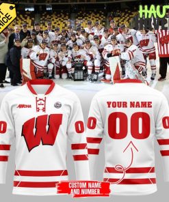 Wisconsin Badgers WCHA Final Faceoff Champions White Hockey Jersey