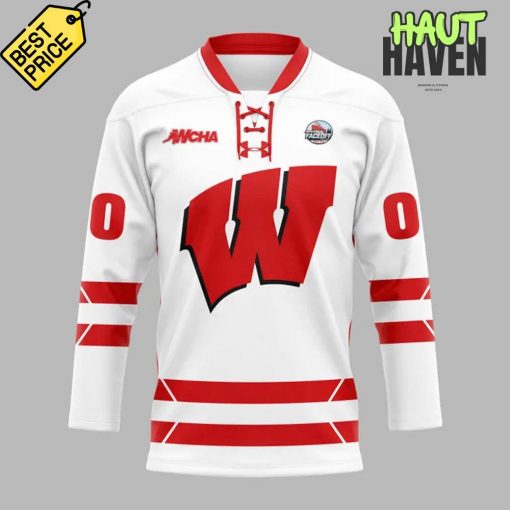 Wisconsin Badgers WCHA Final Faceoff Champions White Hockey Jersey